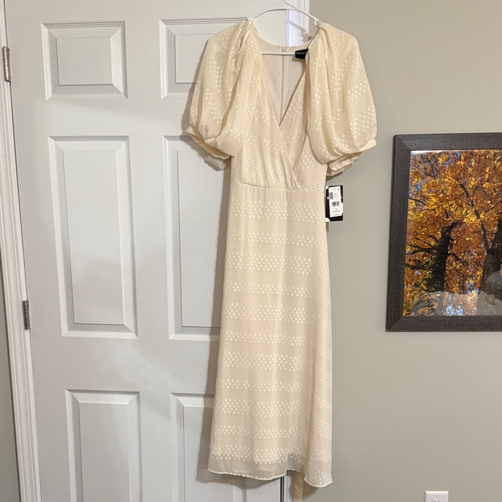 Chic Cream Midi Dress with Puff Sleeves